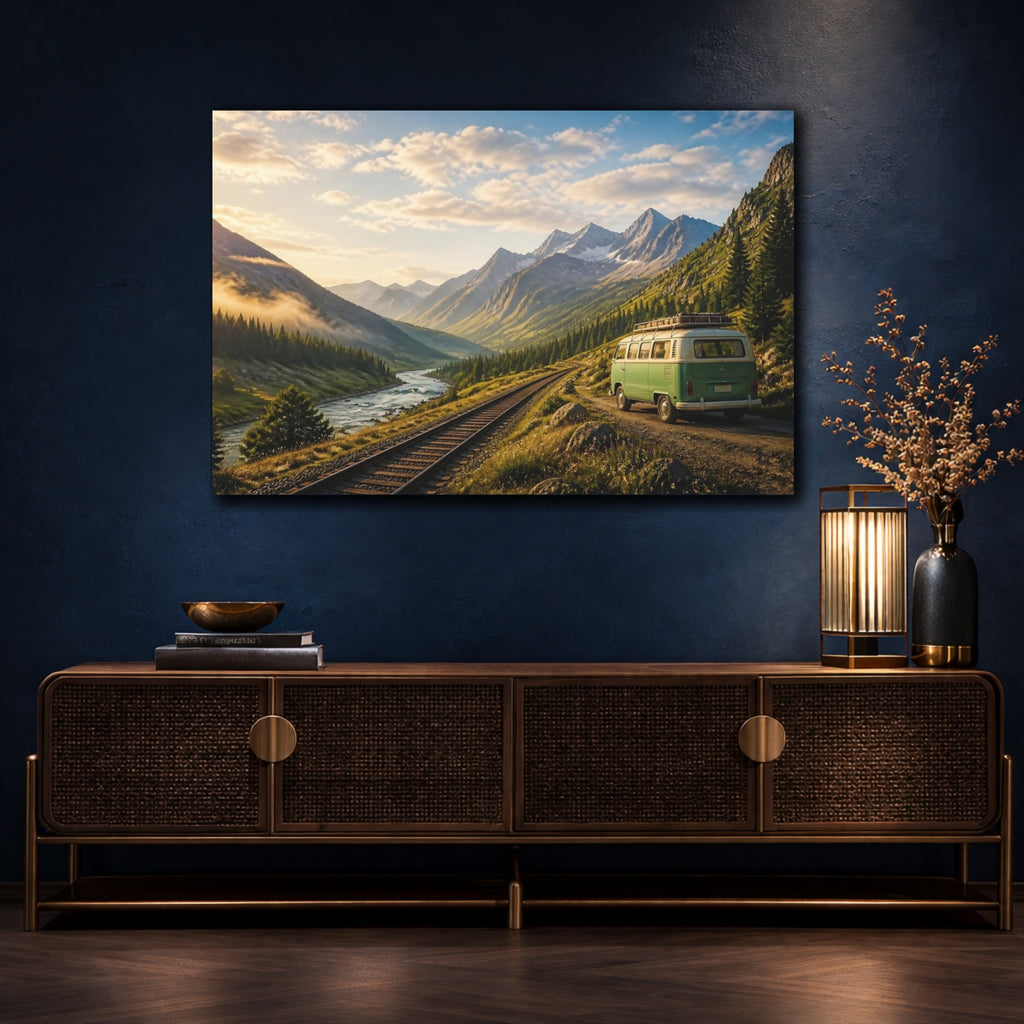 Mockup 4. Nature Mountain Landscape Mountain Landscape Van shown as stretched canvas wall art