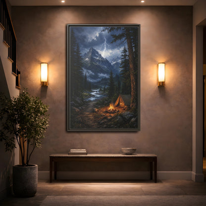 Mockup 2. Nature Mountain Landscape Mountain Storm Camp shown as stretched canvas wall art