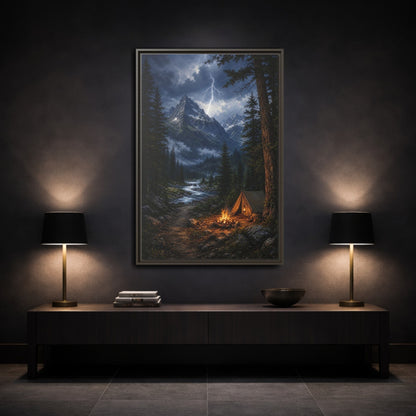 Mockup 3. Nature Mountain Landscape Mountain Storm Camp shown as stretched canvas wall art