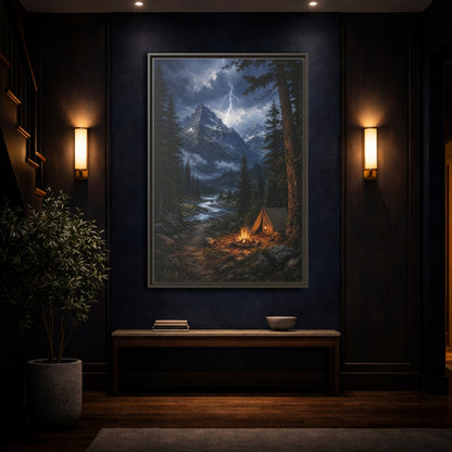 Mockup 4. Nature Mountain Landscape Mountain Storm Camp shown as stretched canvas wall art