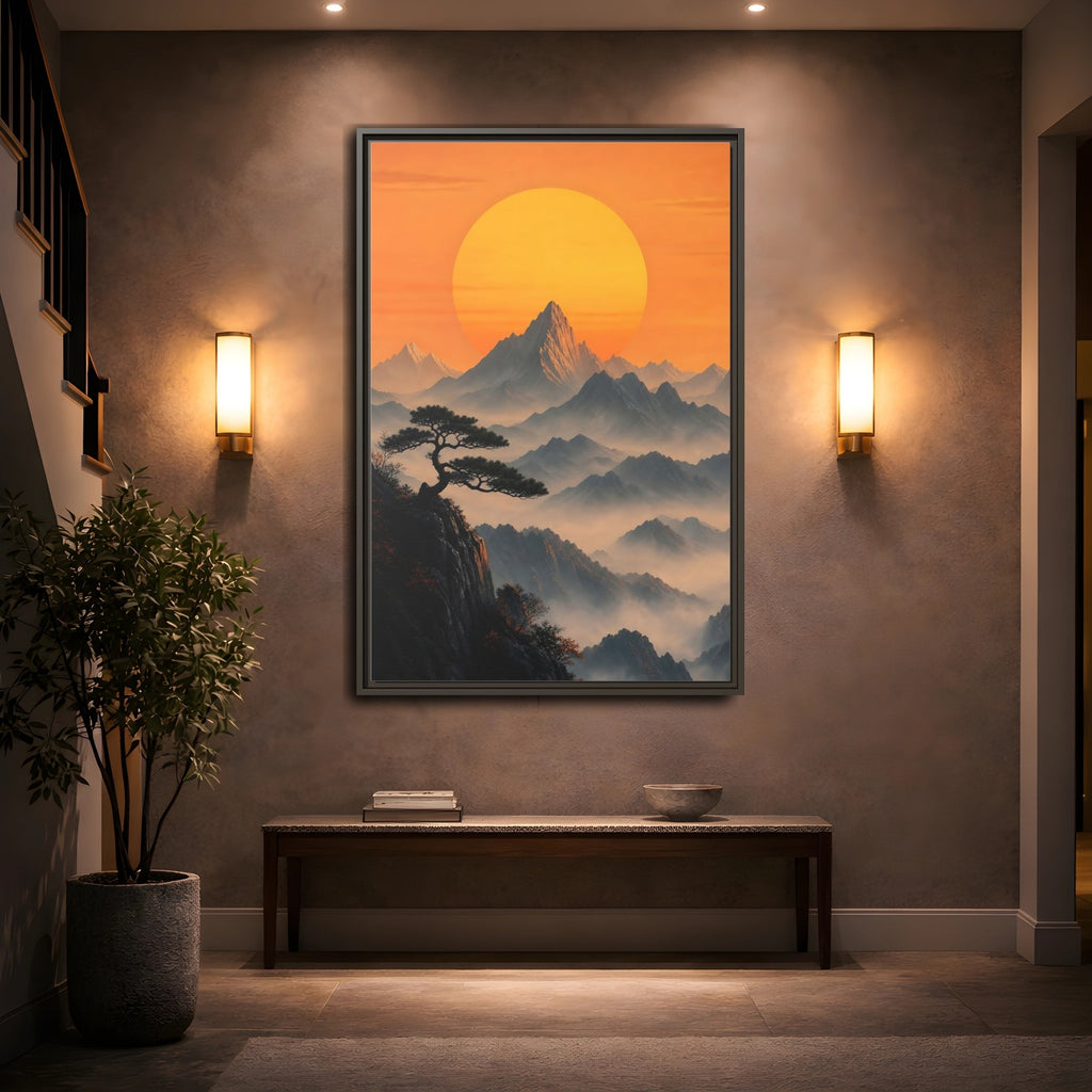 Mockup 2. Nature Mountain Landscape Orange Mountain View shown as stretched canvas wall art