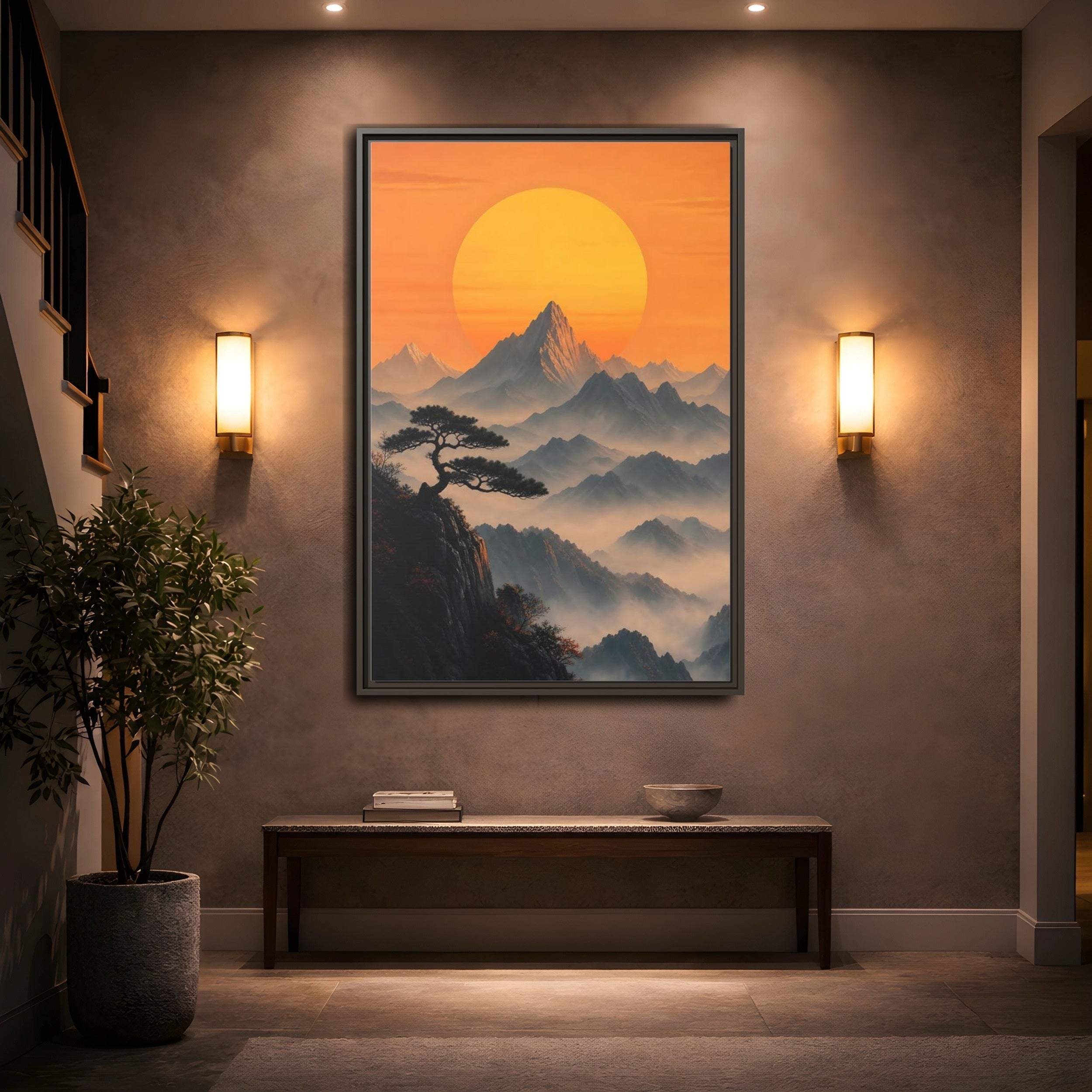 Mockup 2. Nature Mountain Landscape Orange Mountain View shown as stretched canvas wall art