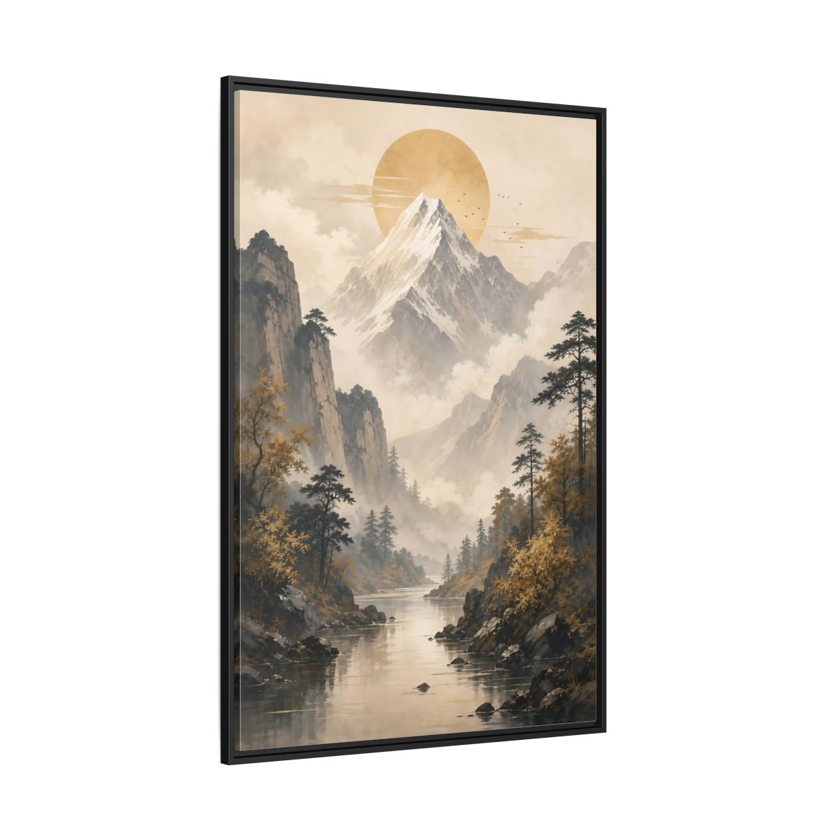 Side Mockup 12. Nature Mountain Landscape Pale Gold Mountain shown as stretched canvas wall art