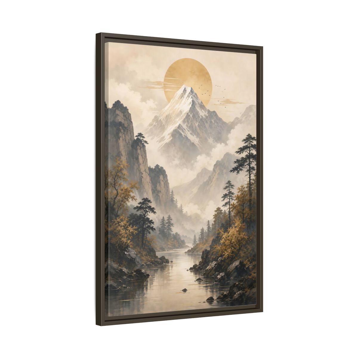 Side Mockup 11. Nature Mountain Landscape Pale Gold Mountain shown as stretched canvas wall art