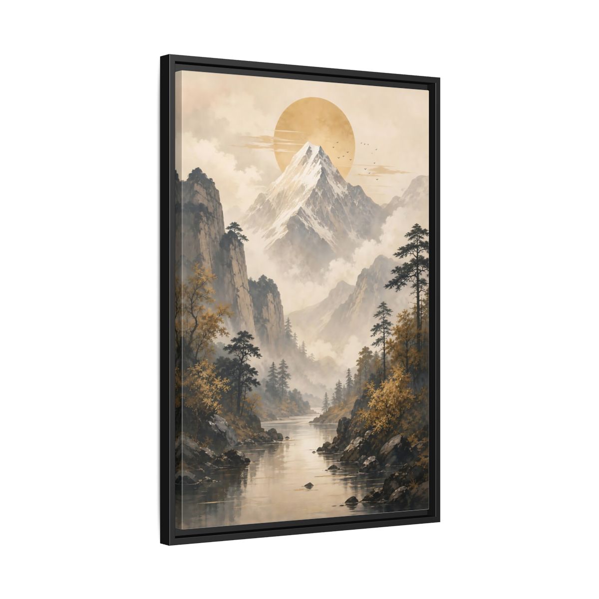 Side Mockup 14. Nature Mountain Landscape Pale Gold Mountain shown as stretched canvas wall art