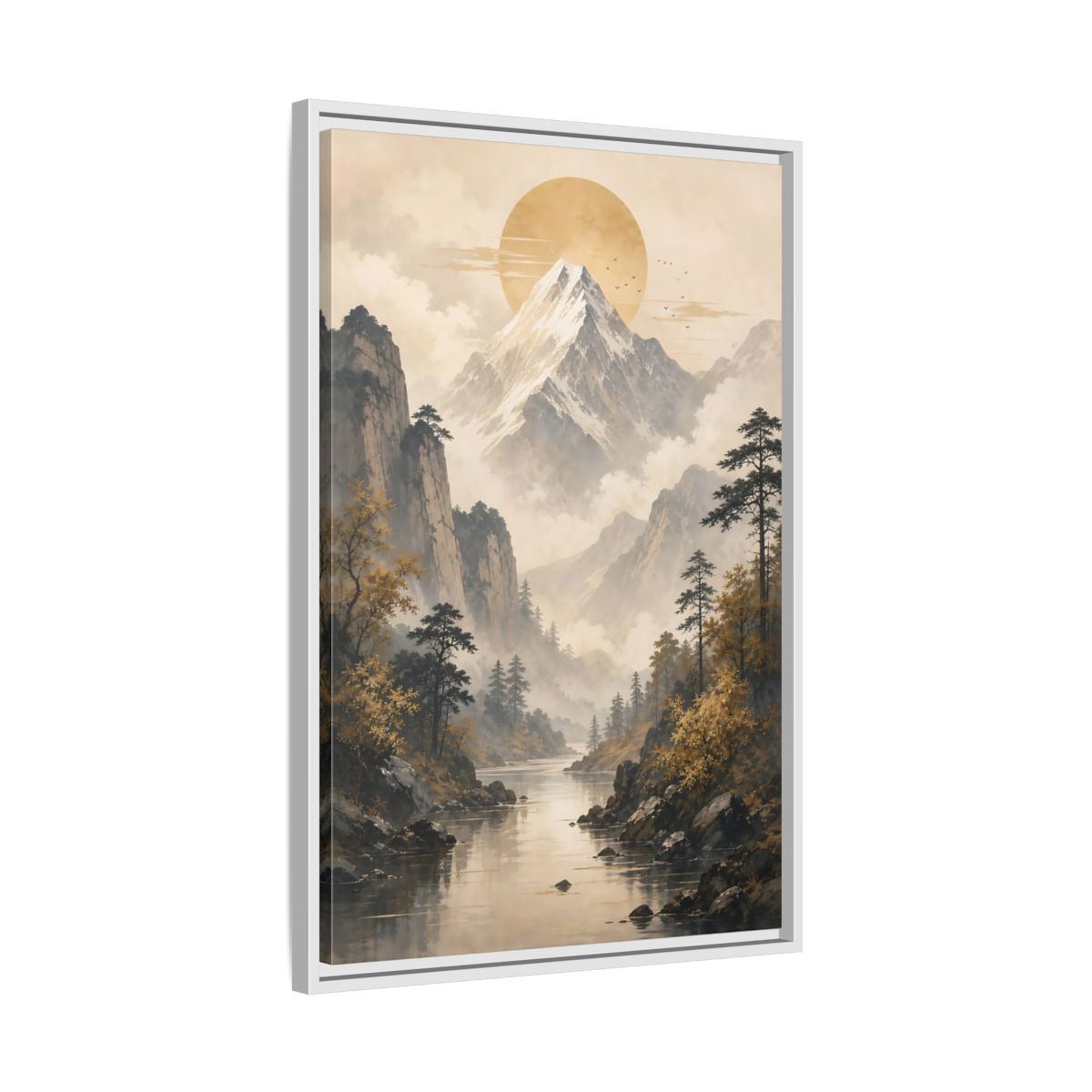 Side Mockup 10. Nature Mountain Landscape Pale Gold Mountain shown as stretched canvas wall art