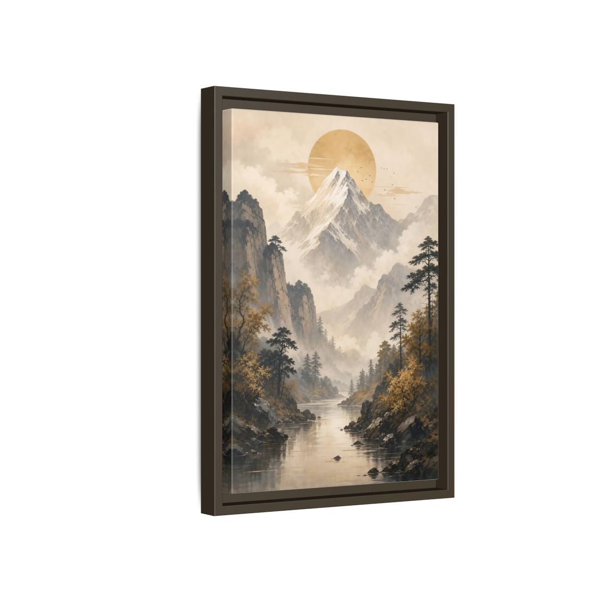 Side Mockup 5. Nature Mountain Landscape Pale Gold Mountain shown as stretched canvas wall art