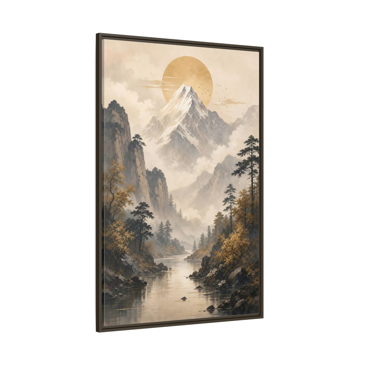 Side Mockup 8. Nature Mountain Landscape Pale Gold Mountain shown as stretched canvas wall art