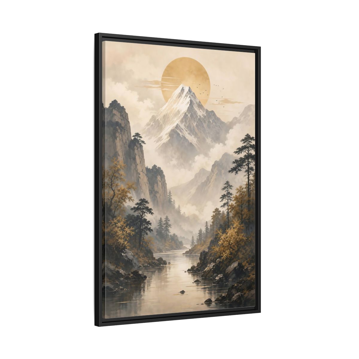 Side Mockup 13. Nature Mountain Landscape Pale Gold Mountain shown as stretched canvas wall art