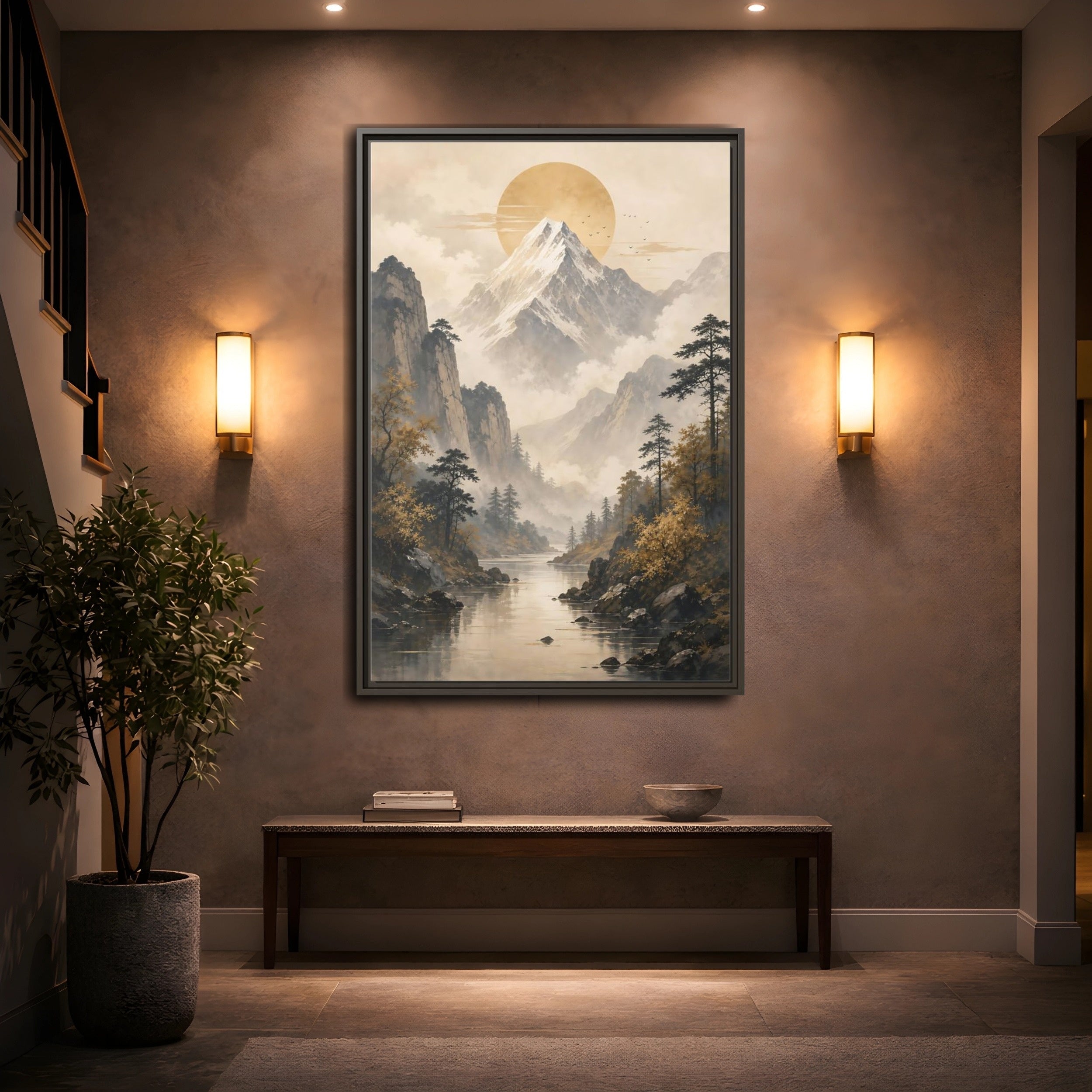 Mockup 2. Nature Mountain Landscape Pale Gold Mountain shown as stretched canvas wall art