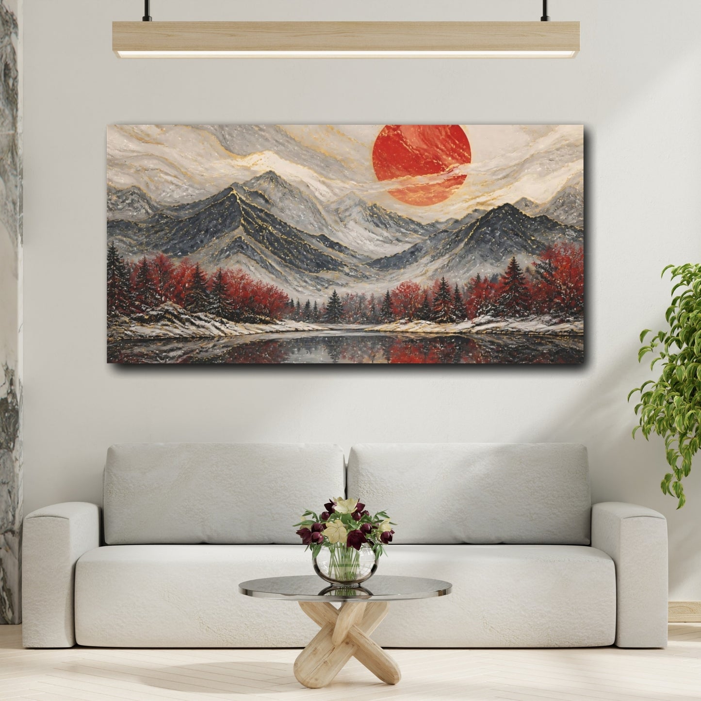 Mockup 2. Nature Mountain Landscape Red Gold Landscape shown as stretched canvas wall art
