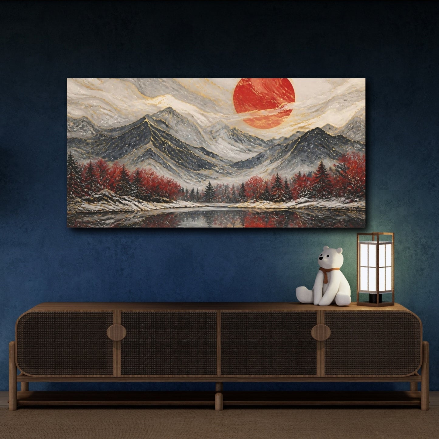 Mockup 4. Nature Mountain Landscape Red Gold Landscape shown as stretched canvas wall art