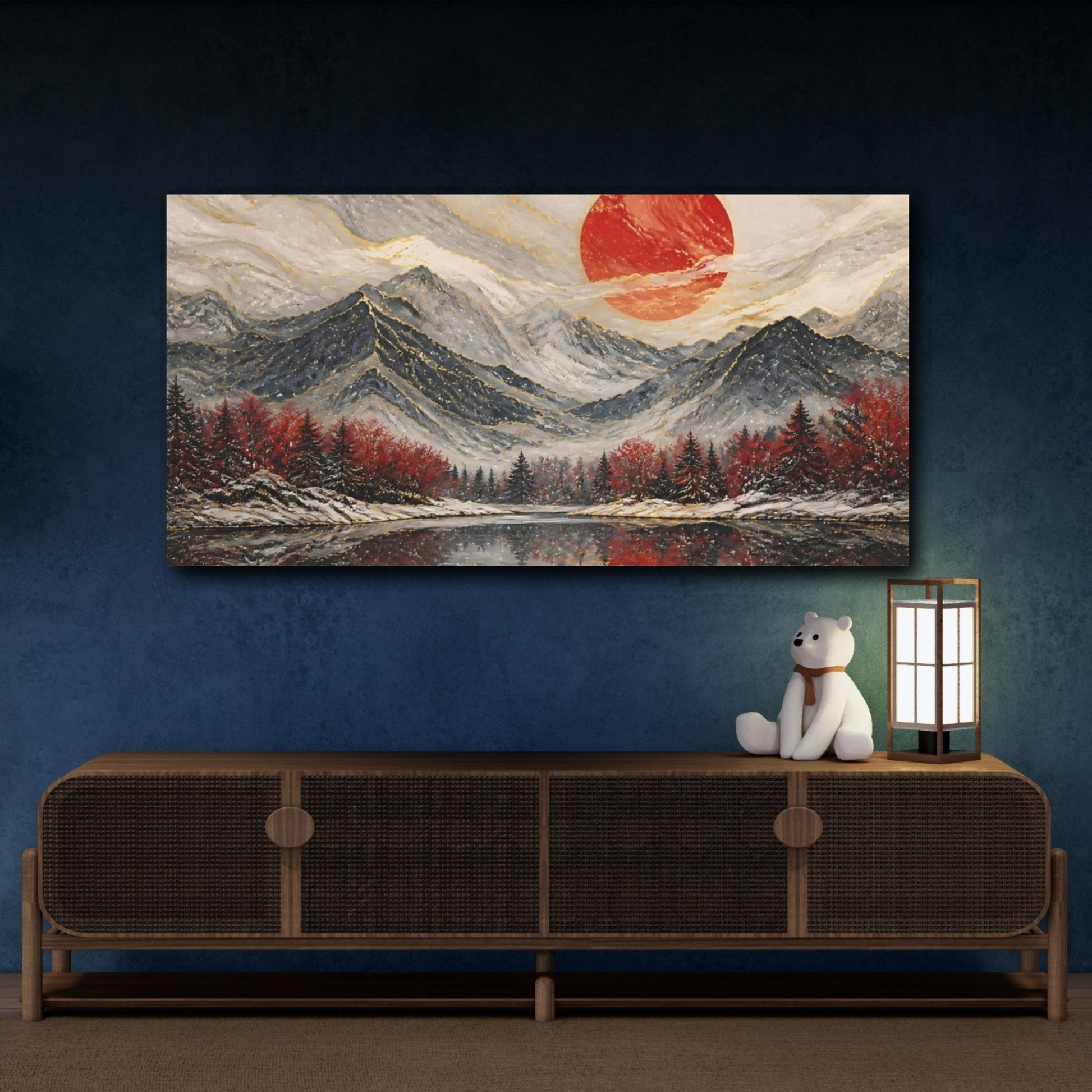 Mockup 4. Nature Mountain Landscape Red Gold Landscape shown as stretched canvas wall art
