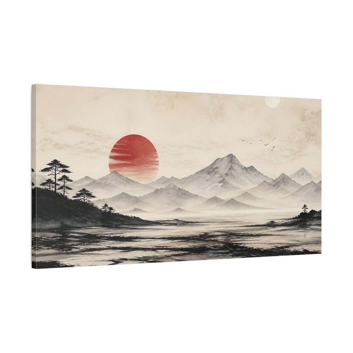 Main Mockup. Nature Mountain Landscape Red Sun Landscape shown as stretched canvas wall art