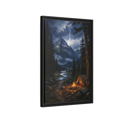 Side Mockup 3. Nature Mountain Landscape Mountain Storm Camp shown as stretched canvas wall art