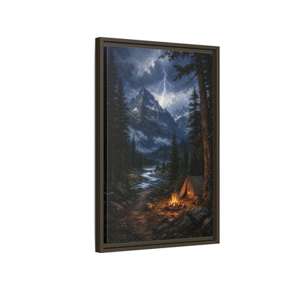 Side Mockup 2. Nature Mountain Landscape Mountain Storm Camp shown as stretched canvas wall art