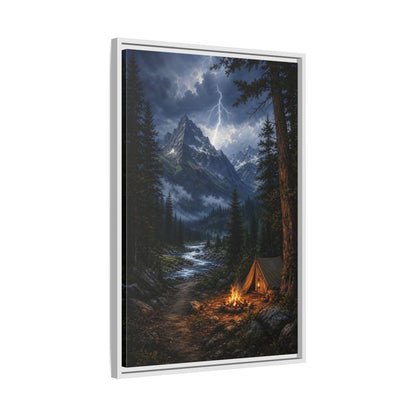 Side Mockup 10. Nature Mountain Landscape Mountain Storm Camp shown as stretched canvas wall art