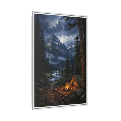 Side Mockup 9. Nature Mountain Landscape Mountain Storm Camp shown as stretched canvas wall art