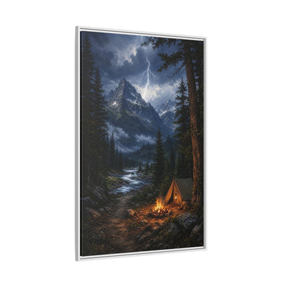 Side Mockup 7. Nature Mountain Landscape Mountain Storm Camp shown as stretched canvas wall art