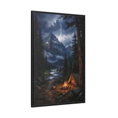 Side Mockup 12. Nature Mountain Landscape Mountain Storm Camp shown as stretched canvas wall art