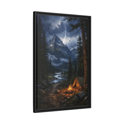 Side Mockup 14. Nature Mountain Landscape Mountain Storm Camp shown as stretched canvas wall art