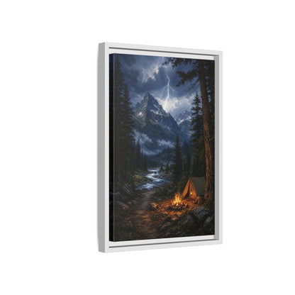 Side Mockup 4. Nature Mountain Landscape Mountain Storm Camp shown as stretched canvas wall art