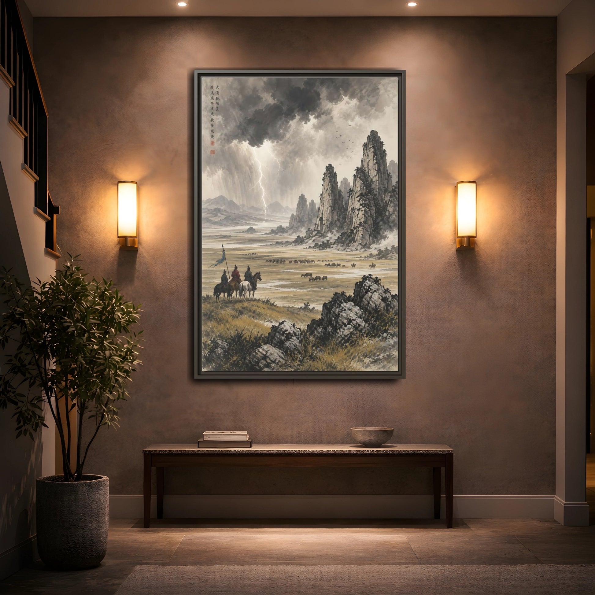 Mockup 2. Nature Mountain Landscape Stormy Mountain Art shown as stretched canvas wall art