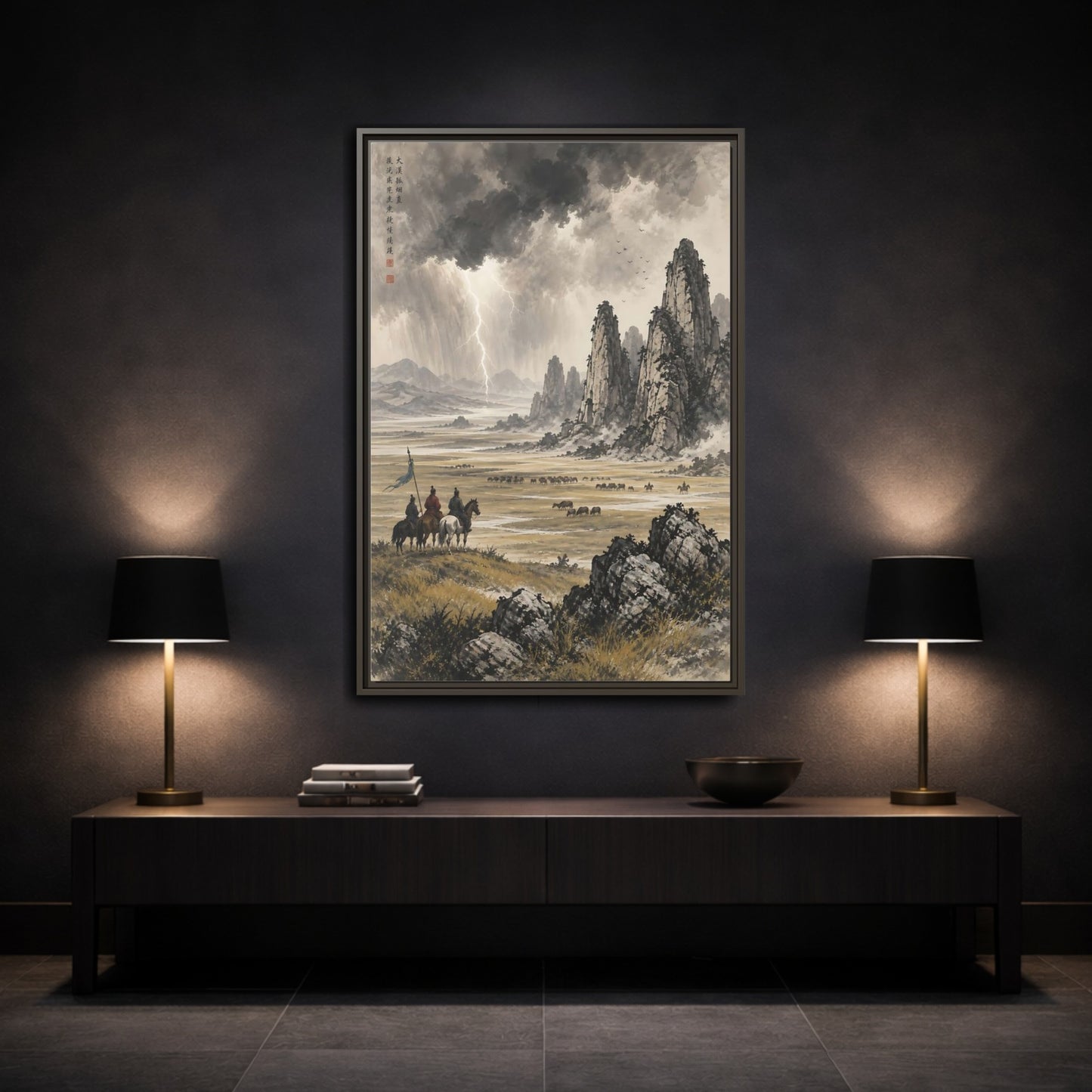 Mockup 3. Nature Mountain Landscape Stormy Mountain Art shown as stretched canvas wall art