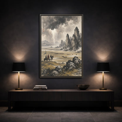 Mockup 3. Nature Mountain Landscape Stormy Mountain Art shown as stretched canvas wall art
