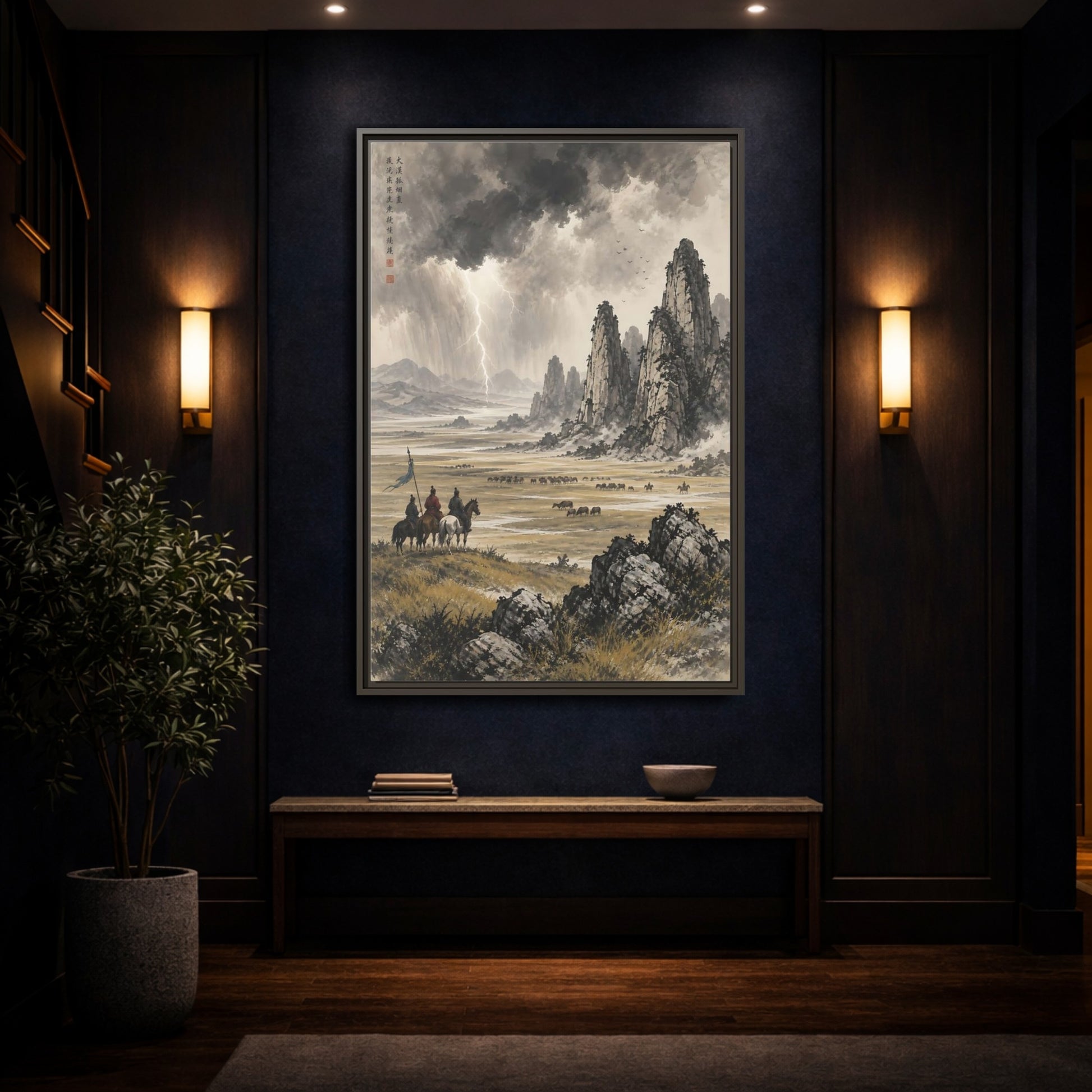 Mockup 4. Nature Mountain Landscape Stormy Mountain Art shown as stretched canvas wall art