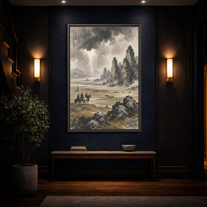 Mockup 4. Nature Mountain Landscape Stormy Mountain Art shown as stretched canvas wall art