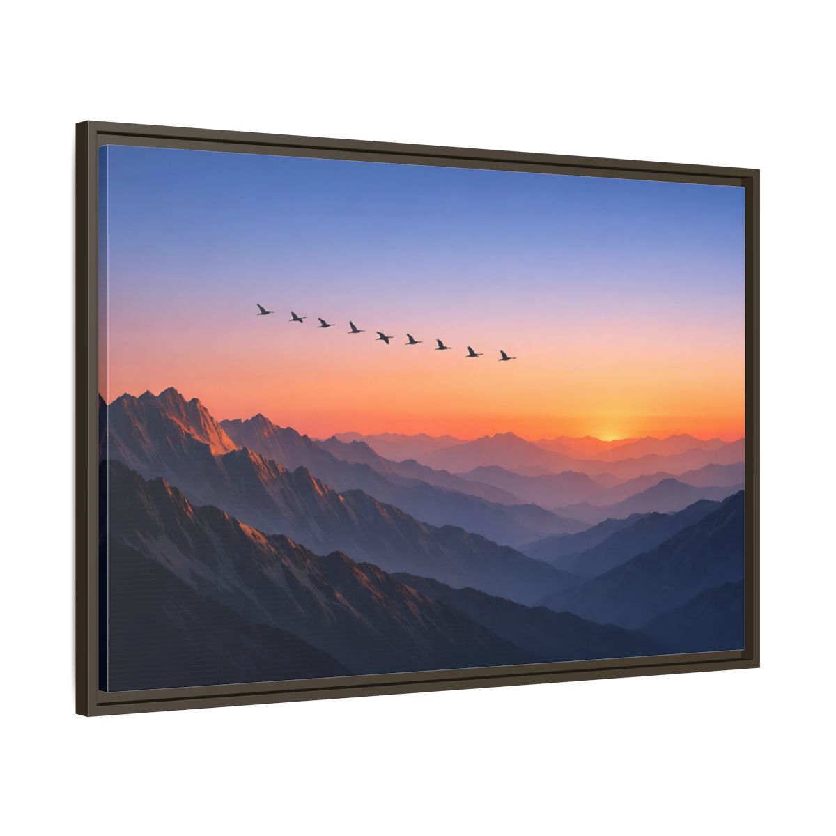 Main Mockup. Nature Mountain Landscape Vibrant Mountain Sunset shown as stretched canvas wall art