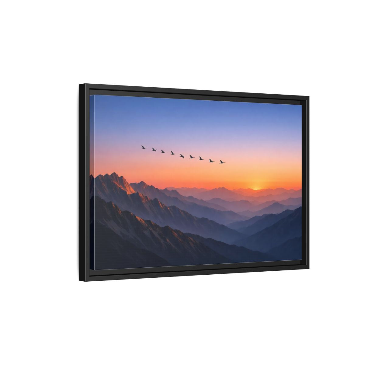 Side Mockup 3. Nature Mountain Landscape Vibrant Mountain Sunset shown as stretched canvas wall art