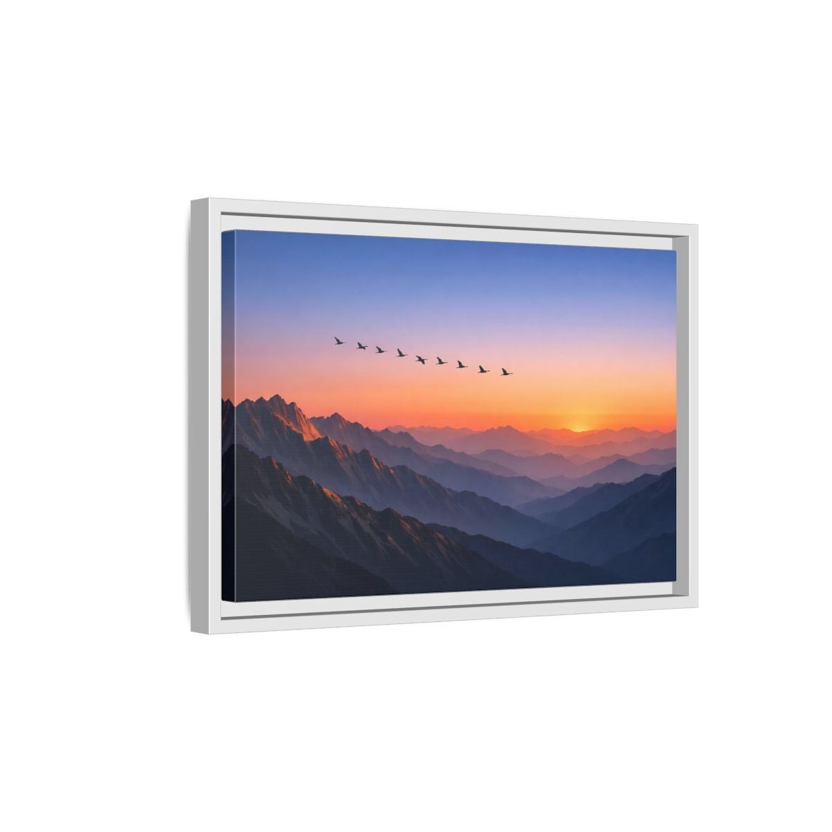 Side Mockup 4. Nature Mountain Landscape Vibrant Mountain Sunset shown as stretched canvas wall art