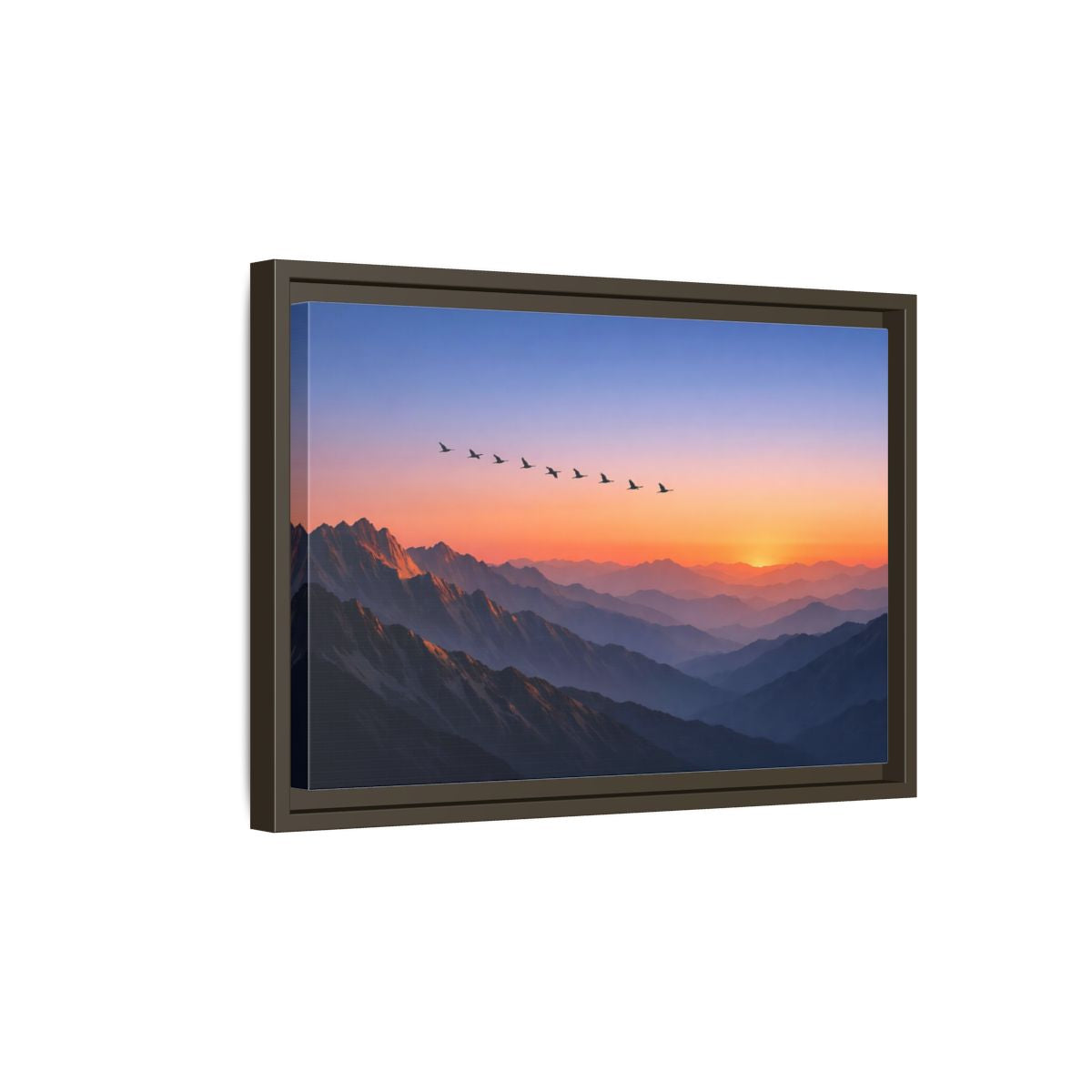 Side Mockup 5. Nature Mountain Landscape Vibrant Mountain Sunset shown as stretched canvas wall art