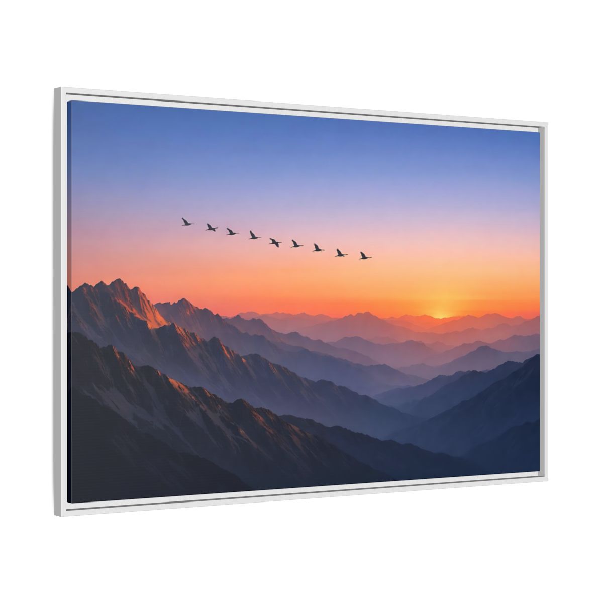 Side Mockup 7. Nature Mountain Landscape Vibrant Mountain Sunset shown as stretched canvas wall art