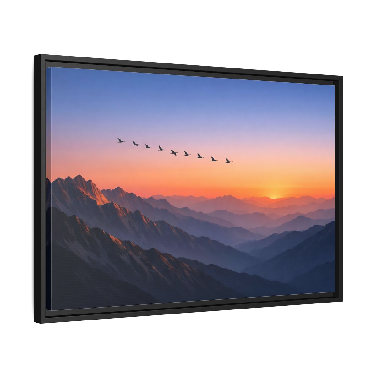 Side Mockup 14. Nature Mountain Landscape Vibrant Mountain Sunset shown as stretched canvas wall art