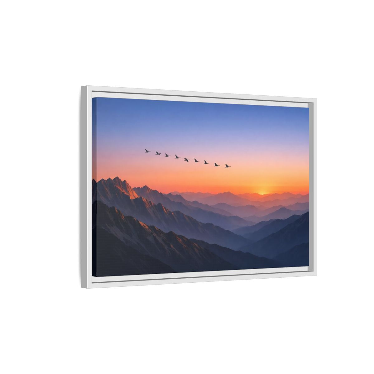 Side Mockup 1. Nature Mountain Landscape Vibrant Mountain Sunset shown as stretched canvas wall art