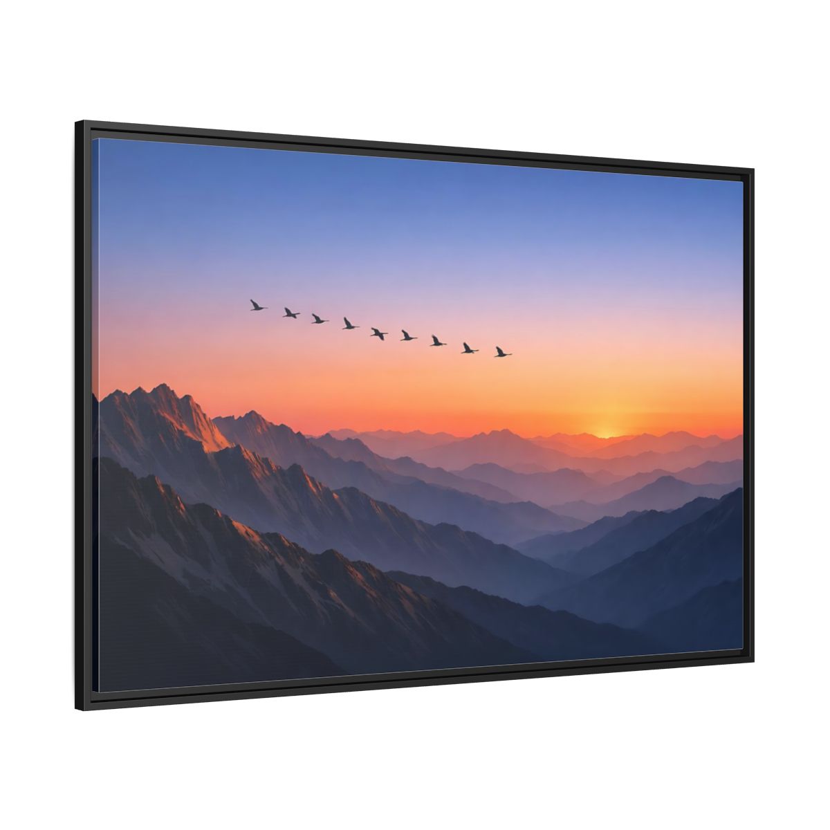 Side Mockup 12. Nature Mountain Landscape Vibrant Mountain Sunset shown as stretched canvas wall art