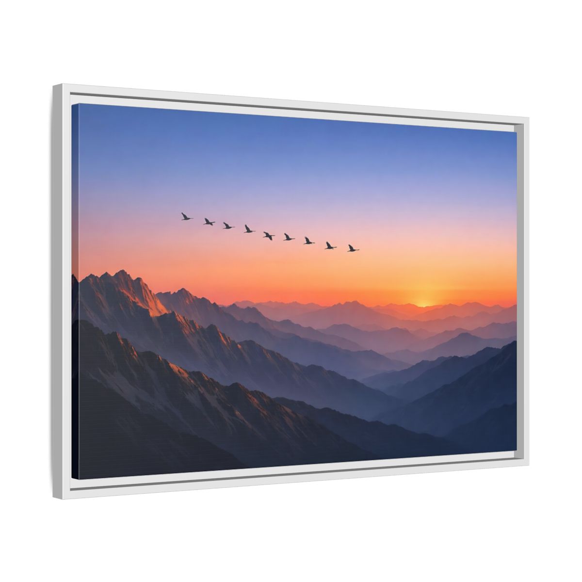 Side Mockup 10. Nature Mountain Landscape Vibrant Mountain Sunset shown as stretched canvas wall art