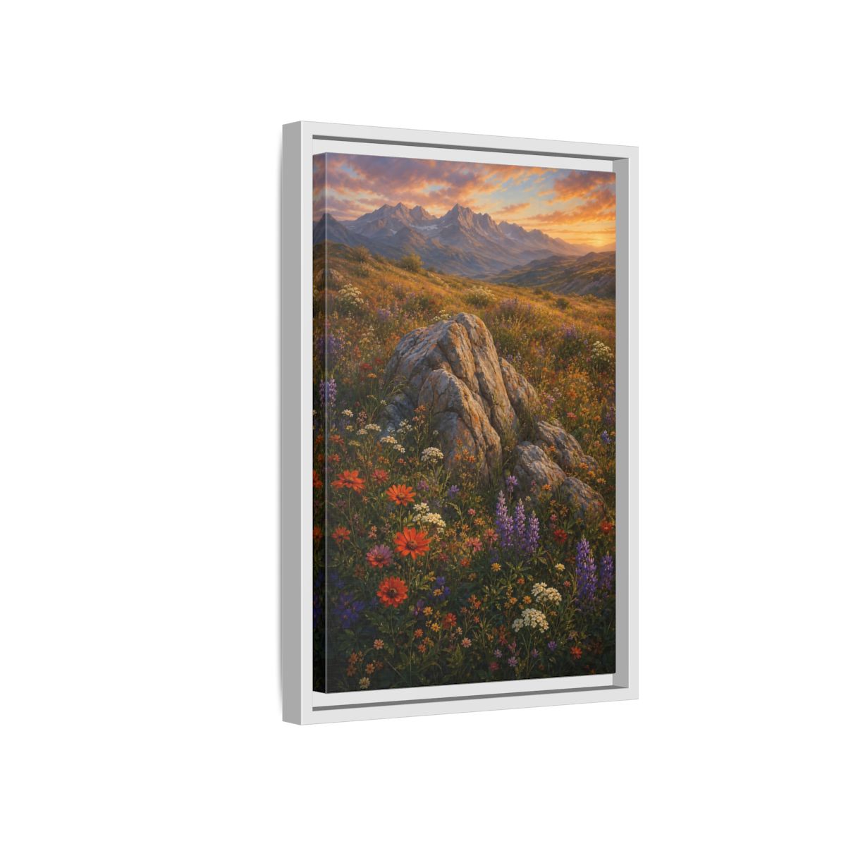 Side Mockup 4. Nature Mountain Meadow Colorful Mountain Meadow shown as stretched canvas wall art