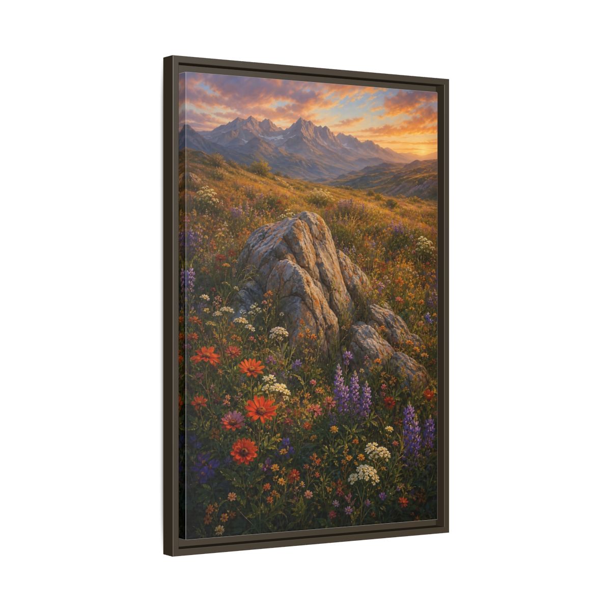 Side Mockup 11. Nature Mountain Meadow Colorful Mountain Meadow shown as stretched canvas wall art