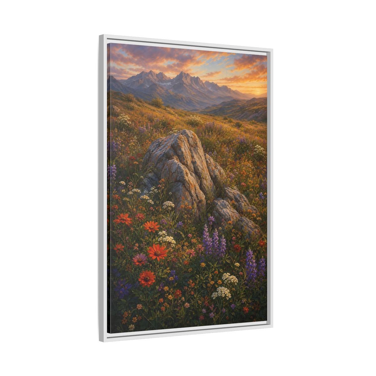 Side Mockup 9. Nature Mountain Meadow Colorful Mountain Meadow shown as stretched canvas wall art