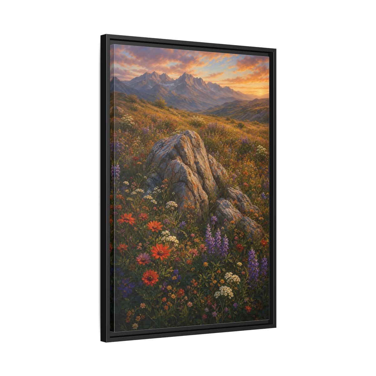 Side Mockup 14. Nature Mountain Meadow Colorful Mountain Meadow shown as stretched canvas wall art
