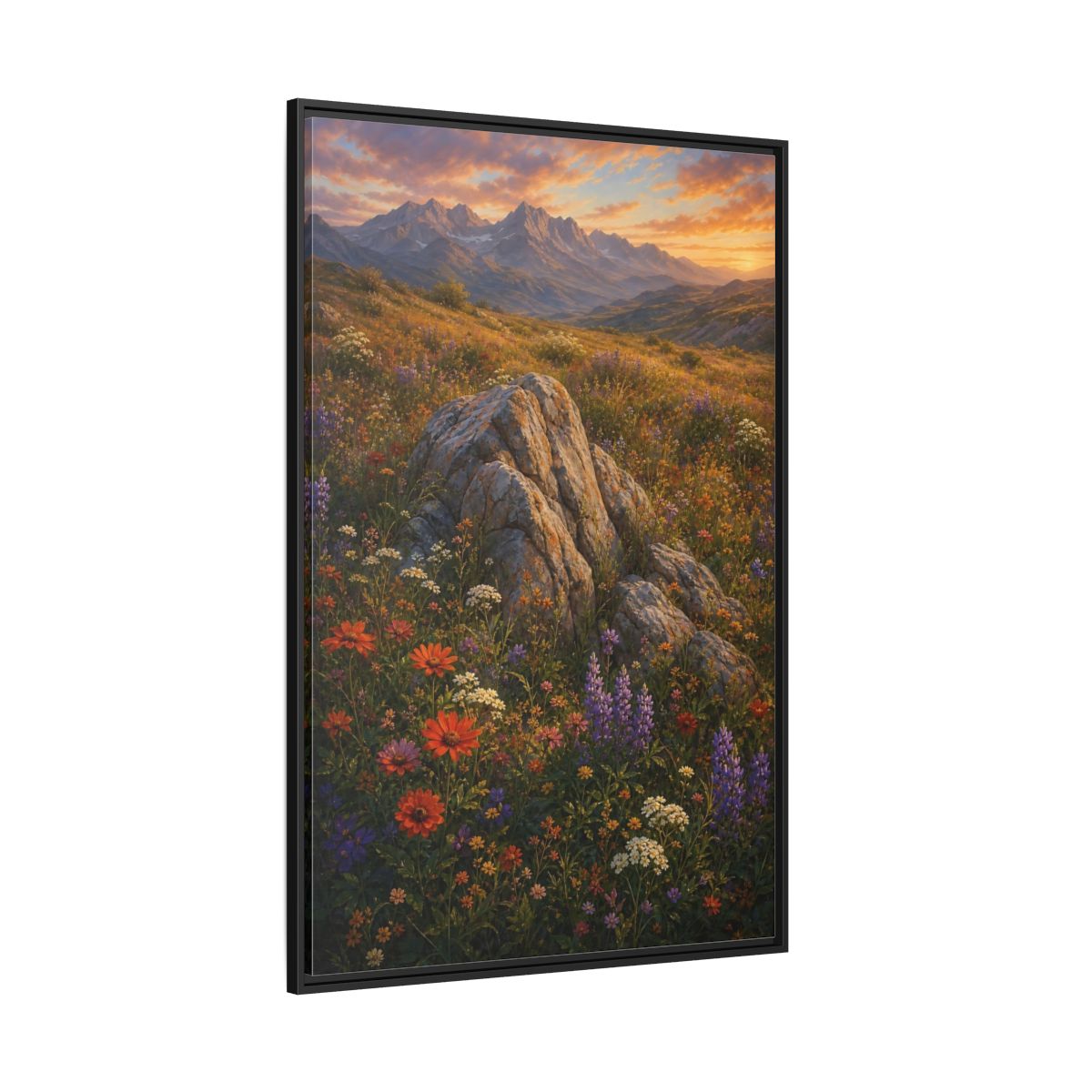 Side Mockup 12. Nature Mountain Meadow Colorful Mountain Meadow shown as stretched canvas wall art
