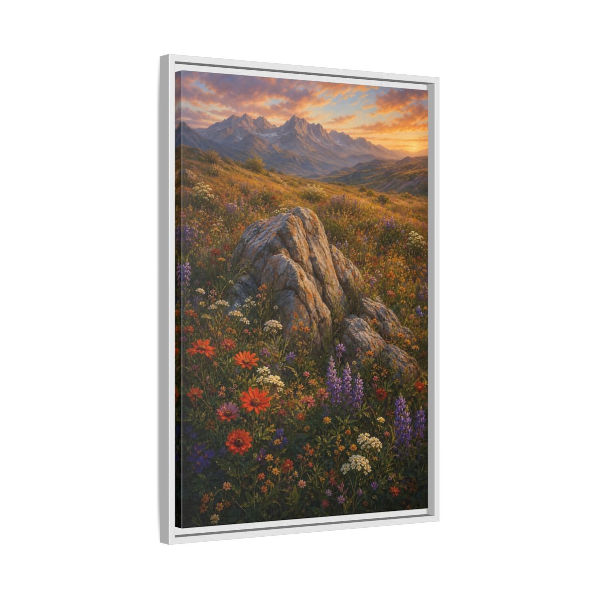 Side Mockup 10. Nature Mountain Meadow Colorful Mountain Meadow shown as stretched canvas wall art