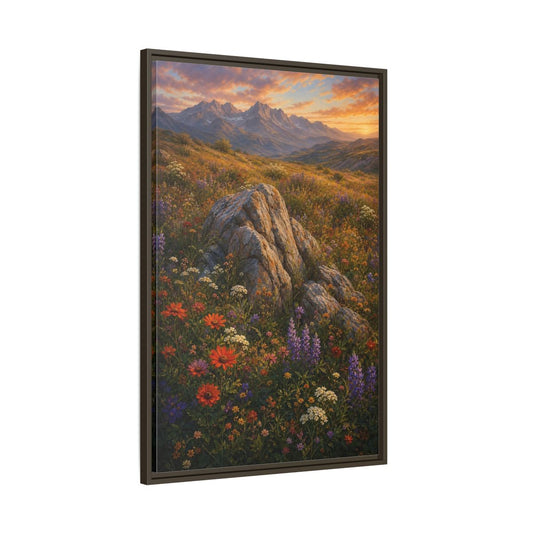 Main Mockup. Nature Mountain Meadow Colorful Mountain Meadow shown as stretched canvas wall art