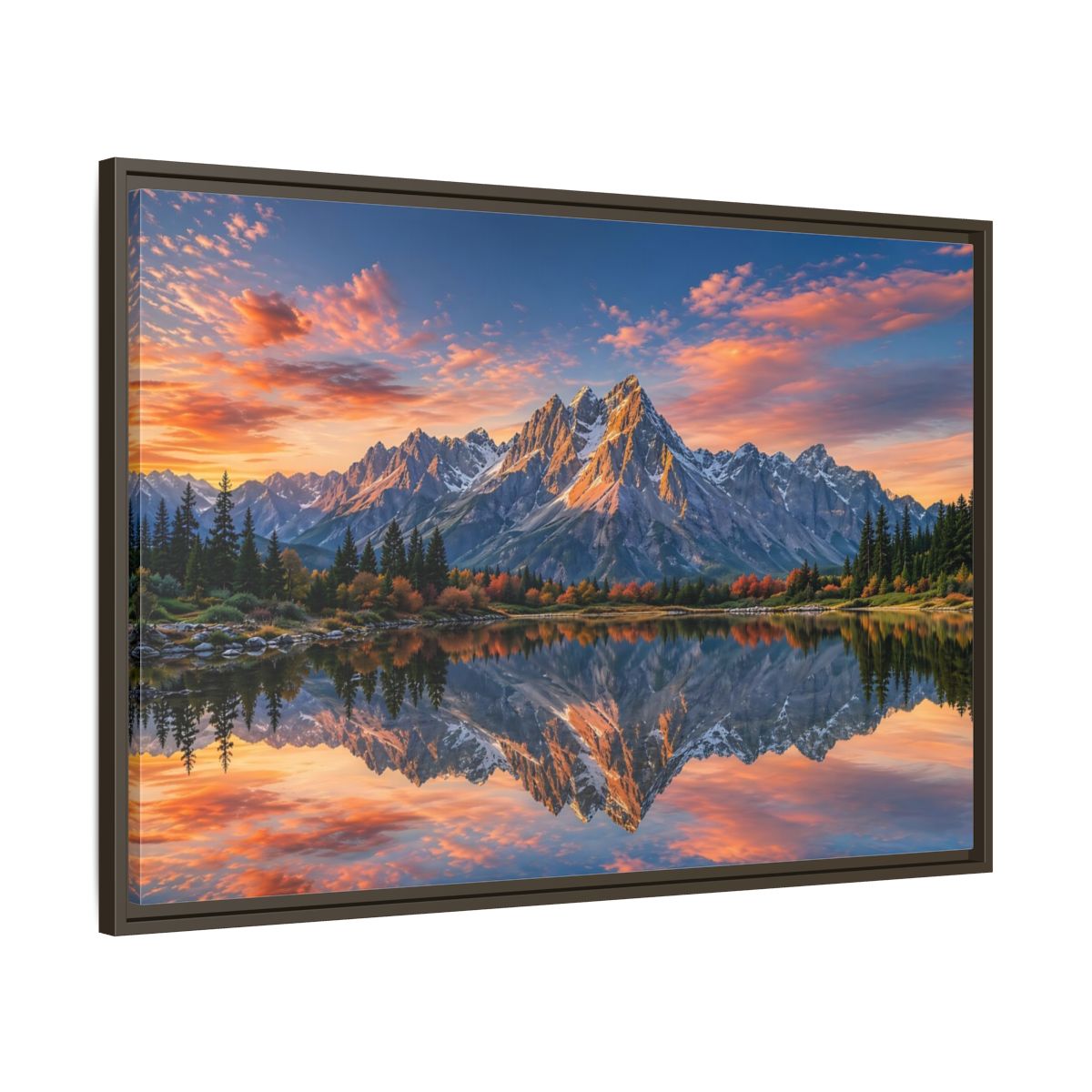 Main Mockup. Nature Mountain Mountain Lake Reflection shown as stretched canvas wall art