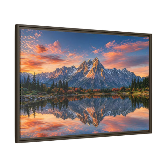Main Mockup. Nature Mountain Mountain Lake Reflection shown as stretched canvas wall art