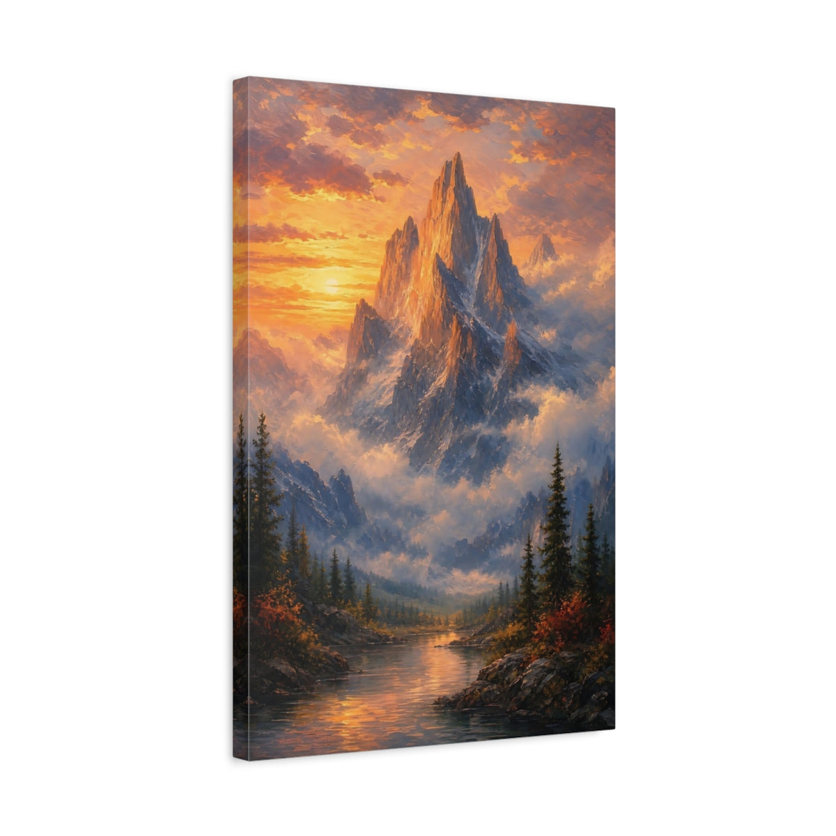 Side Mockup 3. Nature Mountain Orange Blue Mountain shown as stretched canvas wall art